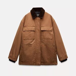 Zara Brown Field Jacket with Corduroy Collar
